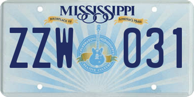 MS license plate ZZW031