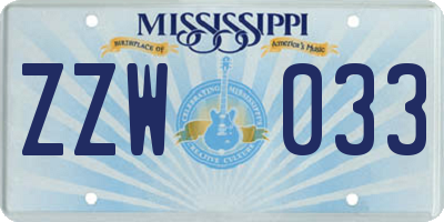 MS license plate ZZW033