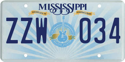 MS license plate ZZW034