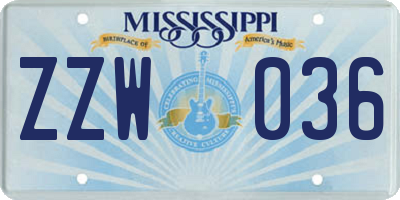 MS license plate ZZW036