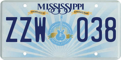 MS license plate ZZW038