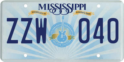 MS license plate ZZW040