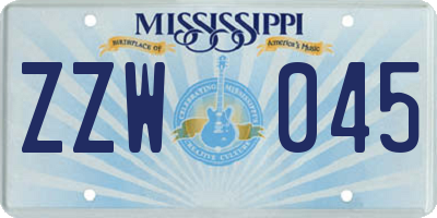 MS license plate ZZW045