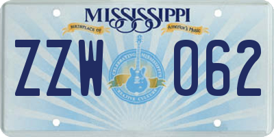 MS license plate ZZW062