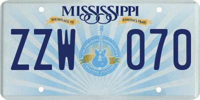 MS license plate ZZW070