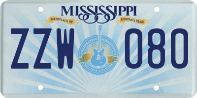 MS license plate ZZW080