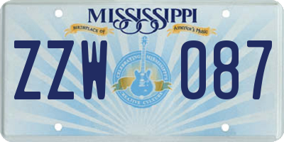 MS license plate ZZW087