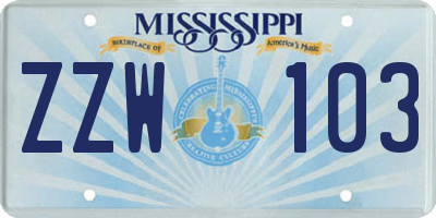 MS license plate ZZW103