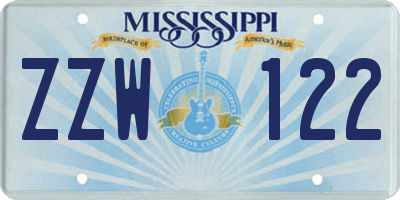 MS license plate ZZW122