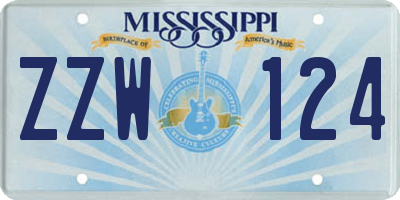 MS license plate ZZW124