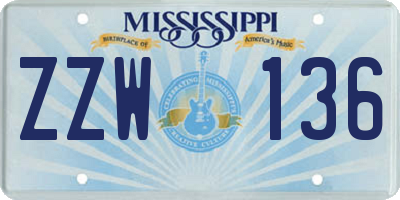 MS license plate ZZW136