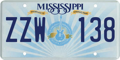 MS license plate ZZW138