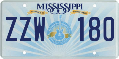 MS license plate ZZW180