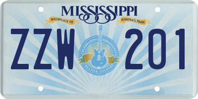 MS license plate ZZW201