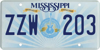 MS license plate ZZW203