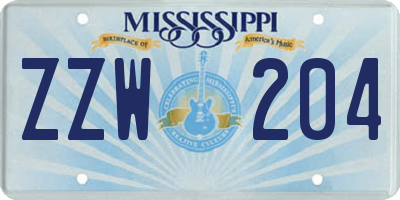 MS license plate ZZW204