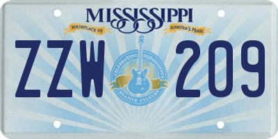 MS license plate ZZW209