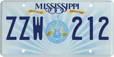 MS license plate ZZW212