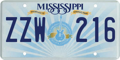 MS license plate ZZW216