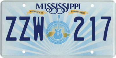 MS license plate ZZW217