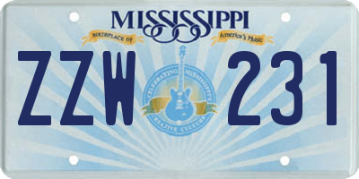 MS license plate ZZW231