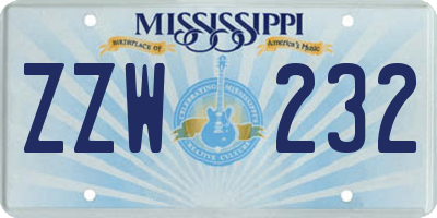 MS license plate ZZW232