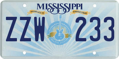 MS license plate ZZW233