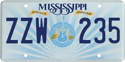 MS license plate ZZW235