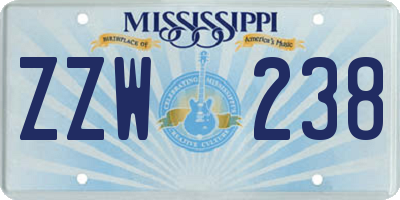 MS license plate ZZW238