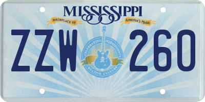 MS license plate ZZW260