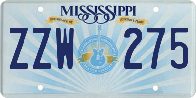 MS license plate ZZW275
