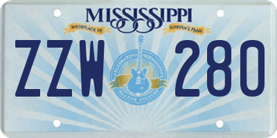 MS license plate ZZW280