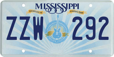 MS license plate ZZW292