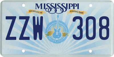 MS license plate ZZW308