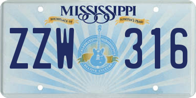 MS license plate ZZW316