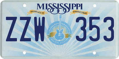MS license plate ZZW353
