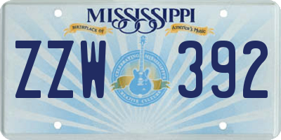 MS license plate ZZW392