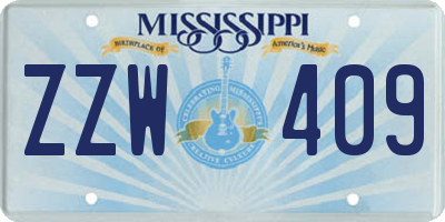 MS license plate ZZW409