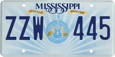 MS license plate ZZW445