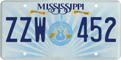 MS license plate ZZW452