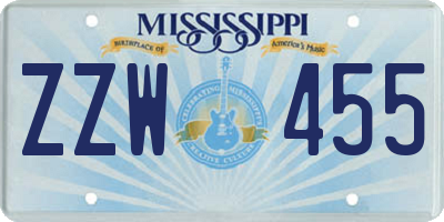 MS license plate ZZW455