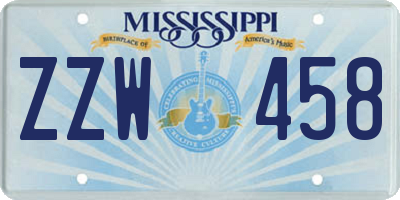 MS license plate ZZW458