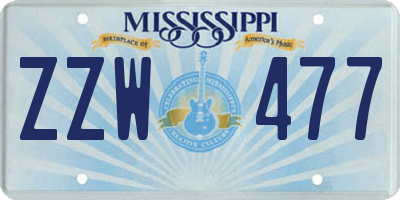 MS license plate ZZW477