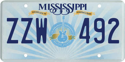 MS license plate ZZW492