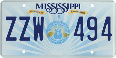 MS license plate ZZW494