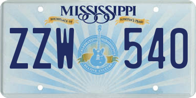 MS license plate ZZW540