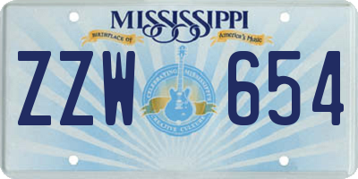 MS license plate ZZW654