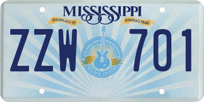 MS license plate ZZW701