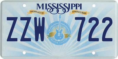 MS license plate ZZW722