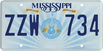 MS license plate ZZW734